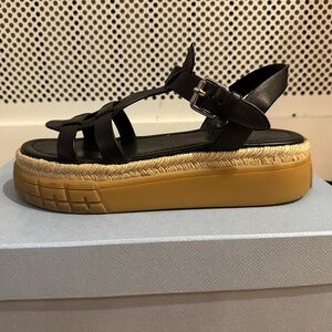 Black Leather Platform Espadrille Sandal 39